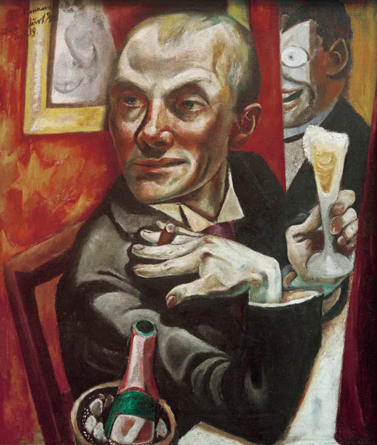 Kunstdruck des Gemäldes „Selbstbildnis mit Sektglas“ - Max Beckmann 1919