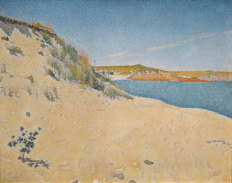 „Sandige Küste“ von Paul Signac – farbenfrohe Küstenlandschaft mit sandigem Ufer, Meer und leuchtender neoimpressionistischer Farbgebung.