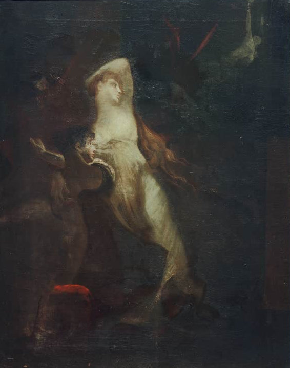 Kunstdruck des Gemäldes Frauen, erschreckt durch Geist von Johann Heinrich Füssli