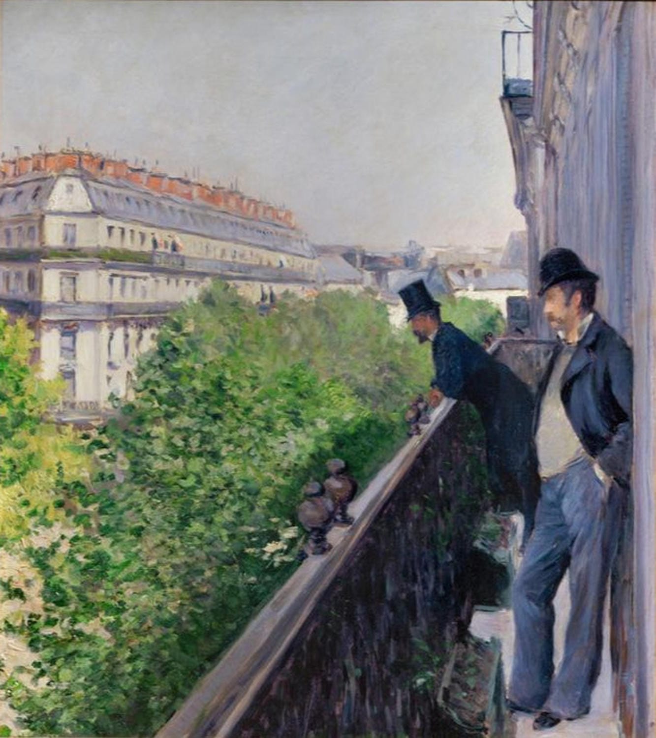 Balkon am Boulevard Haussmann – Gustave Caillebotte, impressionistisches Stadtbild mit Blick auf Pariser Boulevard.