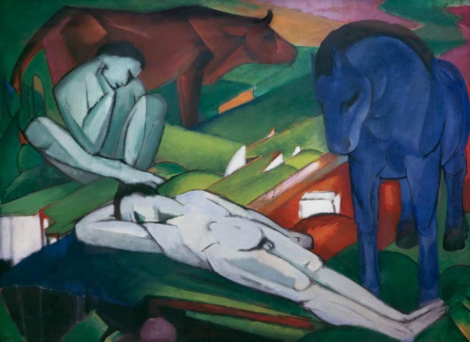 Kunstdruck "Die Hirten" von Franz Marc im expressionistischen Stil