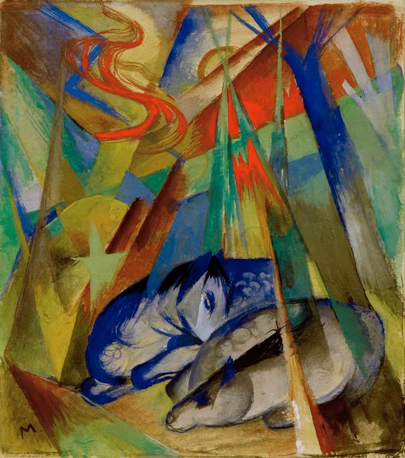 Kunstdruck "Schlafende Tiere" von Franz Marc im expressionistischen Stil