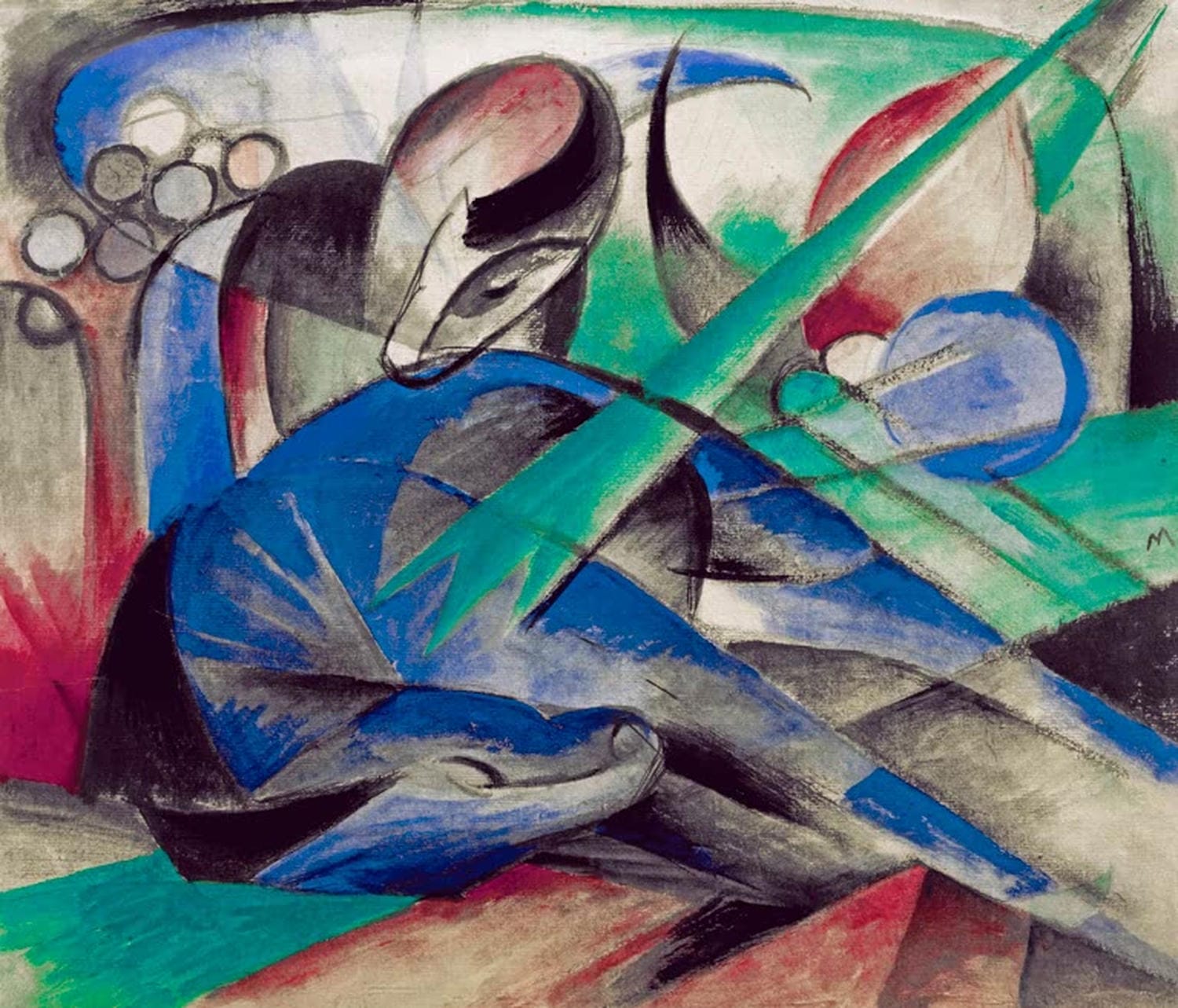 Kunstdruck "Träumendes Pferd" von Franz Marc im expressionistischen Stil