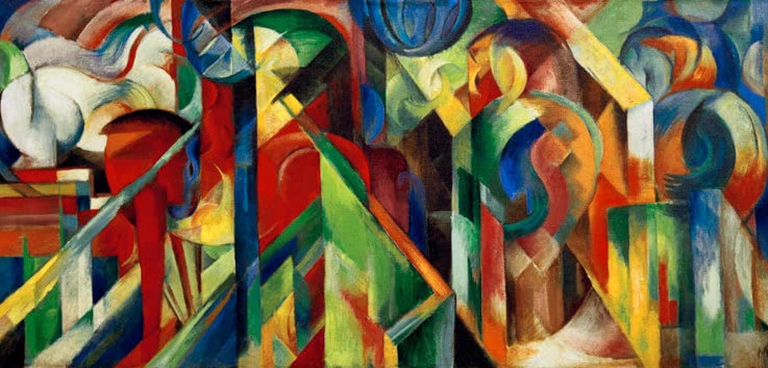 Kunstdruck „Stallungen“ von Franz Marc – expressionistisches Tier- und Stallmotiv als hochwertiger Kunstdruck, auf Leinwand oder Poster, optional gerahmt, handgefertigt in Deutschland.