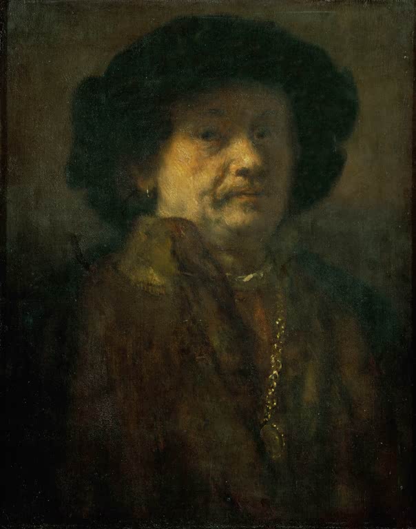 Selbstbildnis im Pelz, mit Kette und Ohrring | Rembrandt van Rijn
