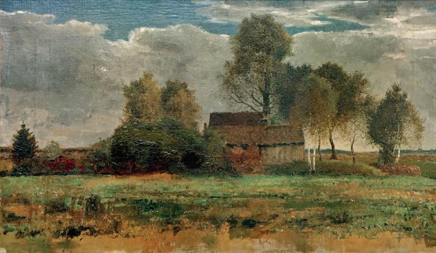 Kunstdruck „Moorhütten im Dachauer Moos“ von Franz Marc – stimmungsvolle Landschaft mit Moorhütten als hochwertiger Kunstdruck, auf Leinwand oder Poster, optional gerahmt, handgefertigt in Deutschland.