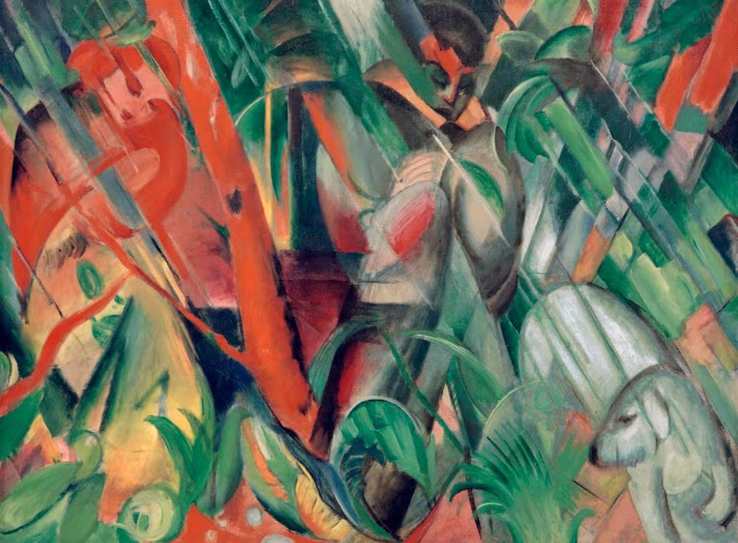Kunstdruck „Im Regen“ von Franz Marc – stimmungsvolle expressionistische Szene im Regen als hochwertiger Kunstdruck, auf Leinwand oder Poster, optional gerahmt, handgefertigt in Deutschland.