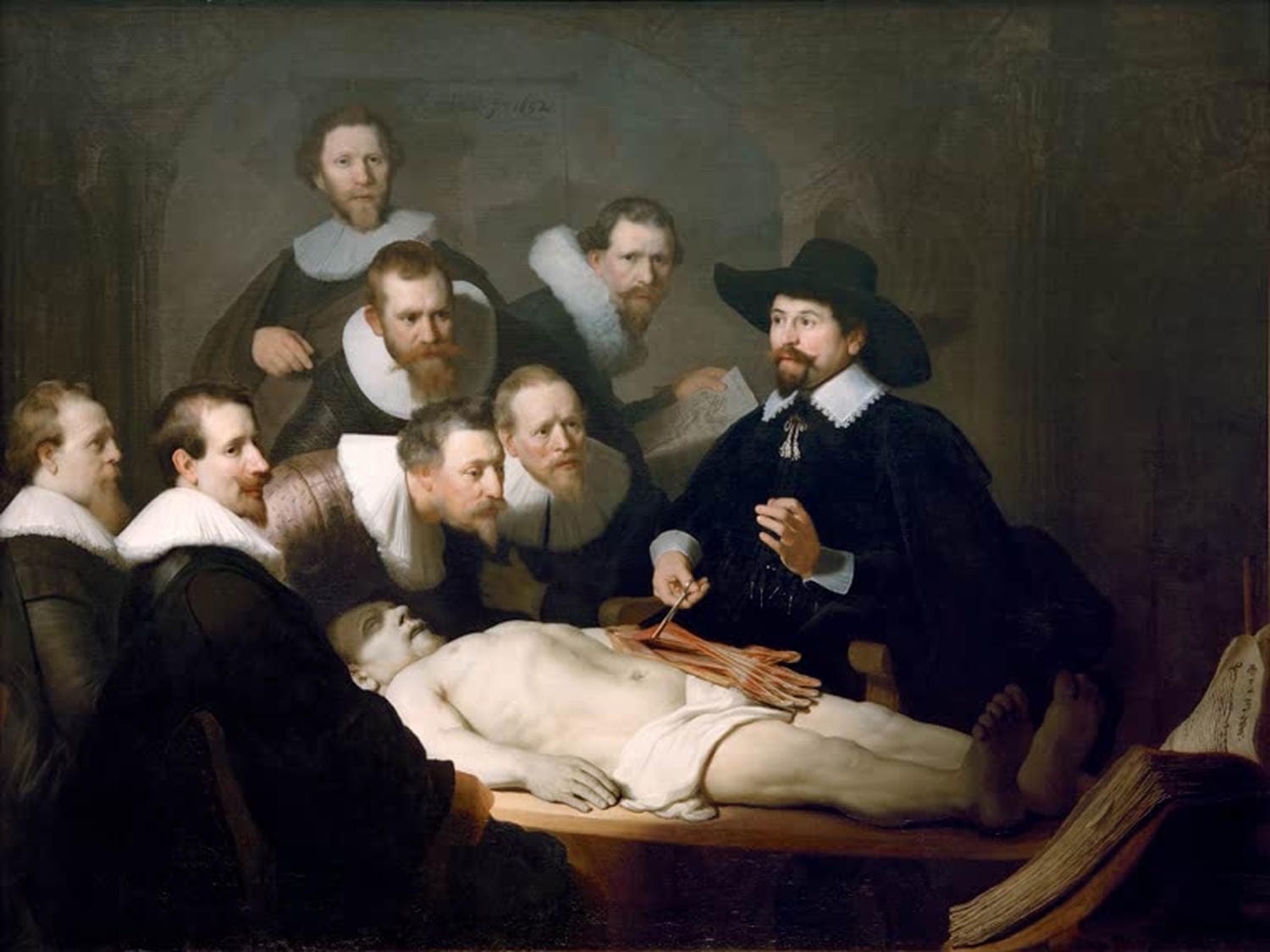 Rembrandts "Die Anatomie des Dr. Tulp" – barockes Gemälde einer medizinischen Vorlesung mit starkem Lichteffekt.