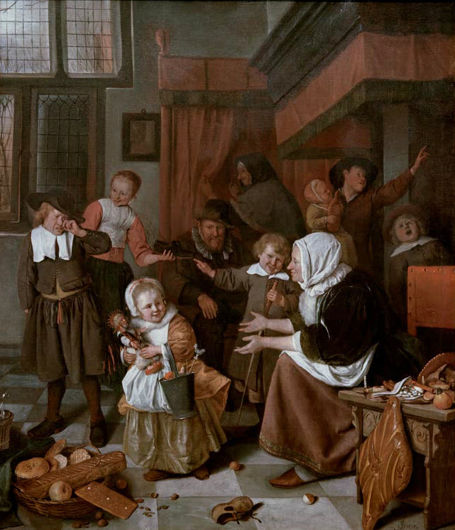 „Nikolausabend“ von Jan Steen – fröhliche Familienszene mit Kindern und Geschenken im holländischen Interieur.