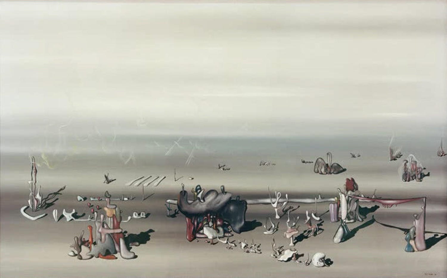 "Ich erwarte sie" von Yves Tanguy – surreale Landschaft mit abstrakten, organischen Formen.