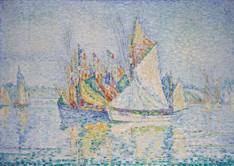 „Concarneau, der Hafen“ von Paul Signac – farbenfrohe neoimpressionistische Hafenszene mit Booten und der bretonischen Küstenlandschaft.