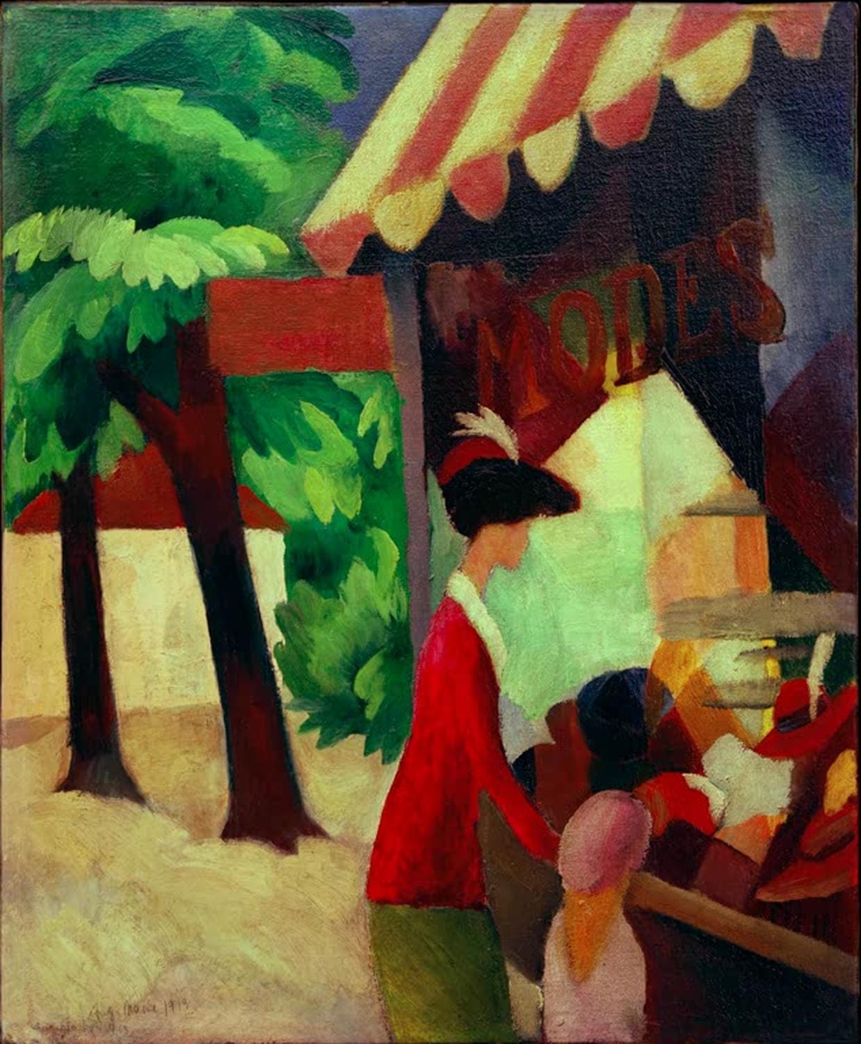 Gemälde Vor dem Hutladen von August Macke mit zwei Frauen vor einem Modegeschäft