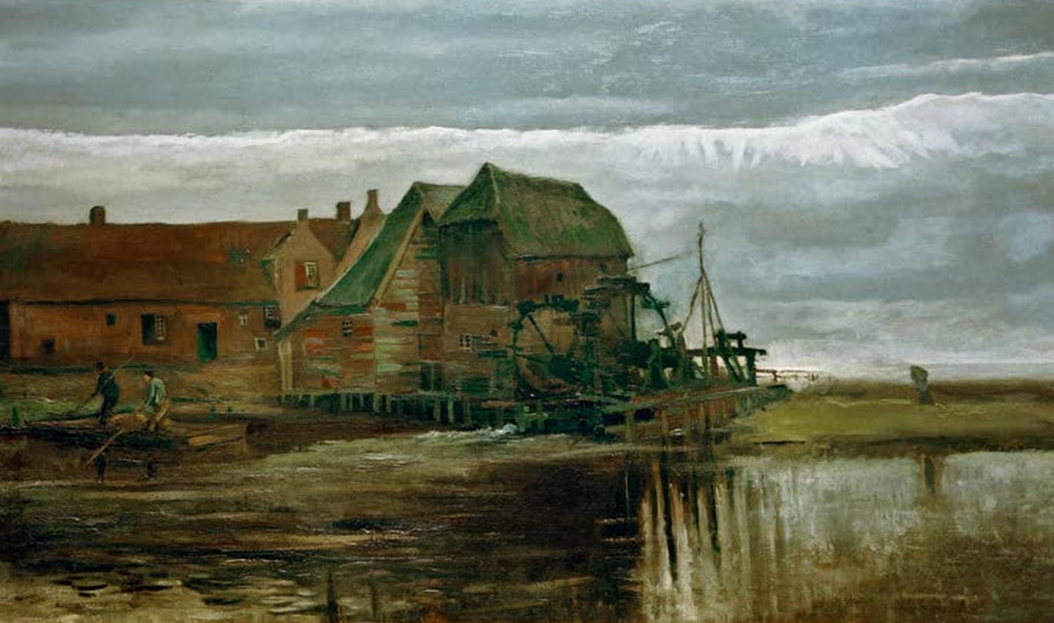 „Wassermühle bei Gennep“ von Vincent van Gogh – postimpressionistische Landschaft mit Mühle, fließendem Wasser und lebendigen, expressiven Farben.