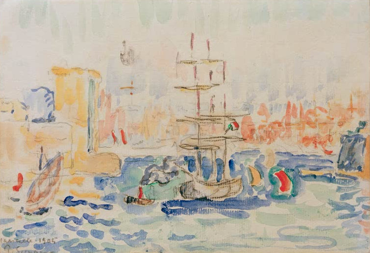 „Marseille“ von Paul Signac – farbenfrohe neoimpressionistische Darstellung der südfranzösischen Hafenstadt mit Meer und Booten.