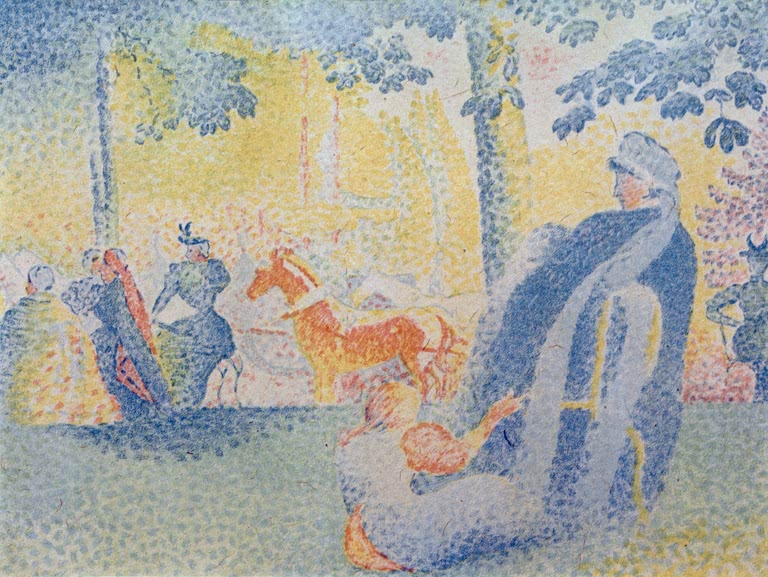 „Au Champs-Elysées“ von Paul Signac – Szene auf den Champs-Élysées in Paris mit urbaner Atmosphäre.