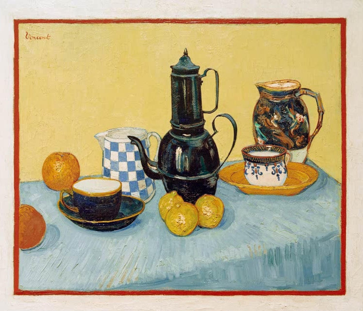 Stillleben mit Kaffeekanne, Geschirr und Früchten von Vincent van Gogh