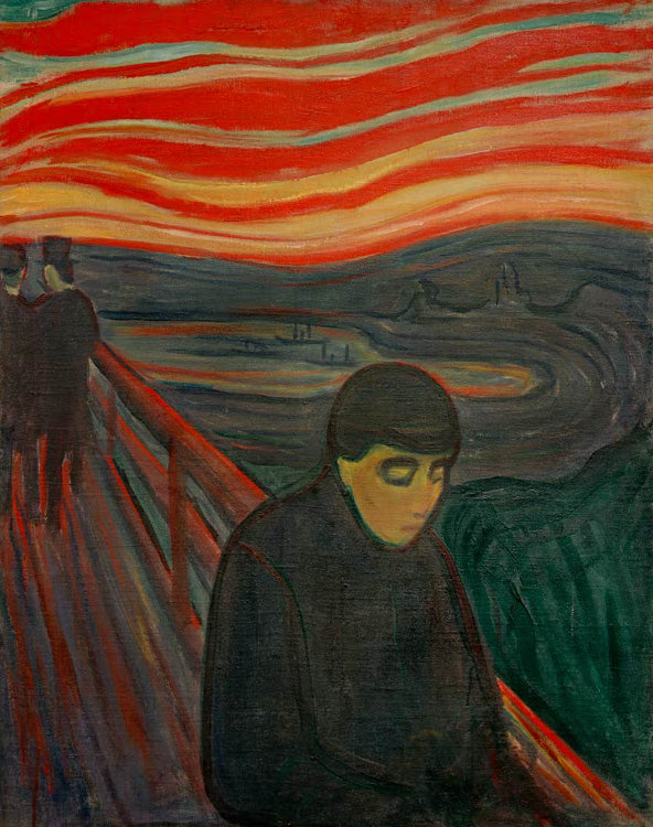 Verzweiflung von Edvard Munch, expressionistisches Gemälde mit emotional aufgeladener Figur
