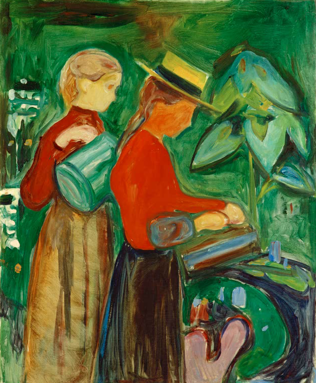 Kunstdruck Mädchen beim Blumengießen von Edvard Munch