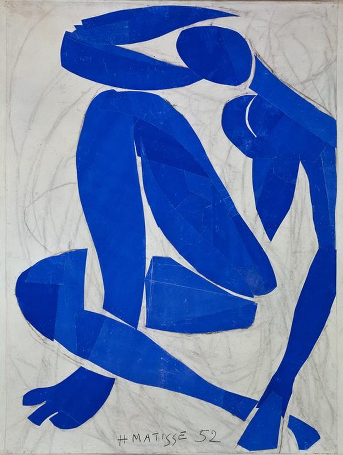 Kunstdruck von Henri Matisses Blauer Akt, der eine liegende weibliche Figur in kräftigen Blautönen darstellt.