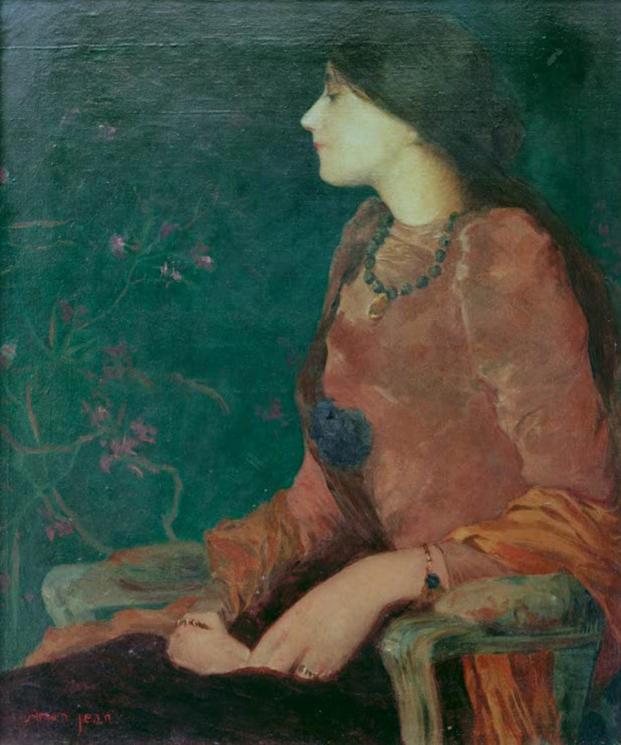 Porträt von Thadée Caroline Jacquet, Gemälde von Edmond Aman-Jean als Kunstdruck