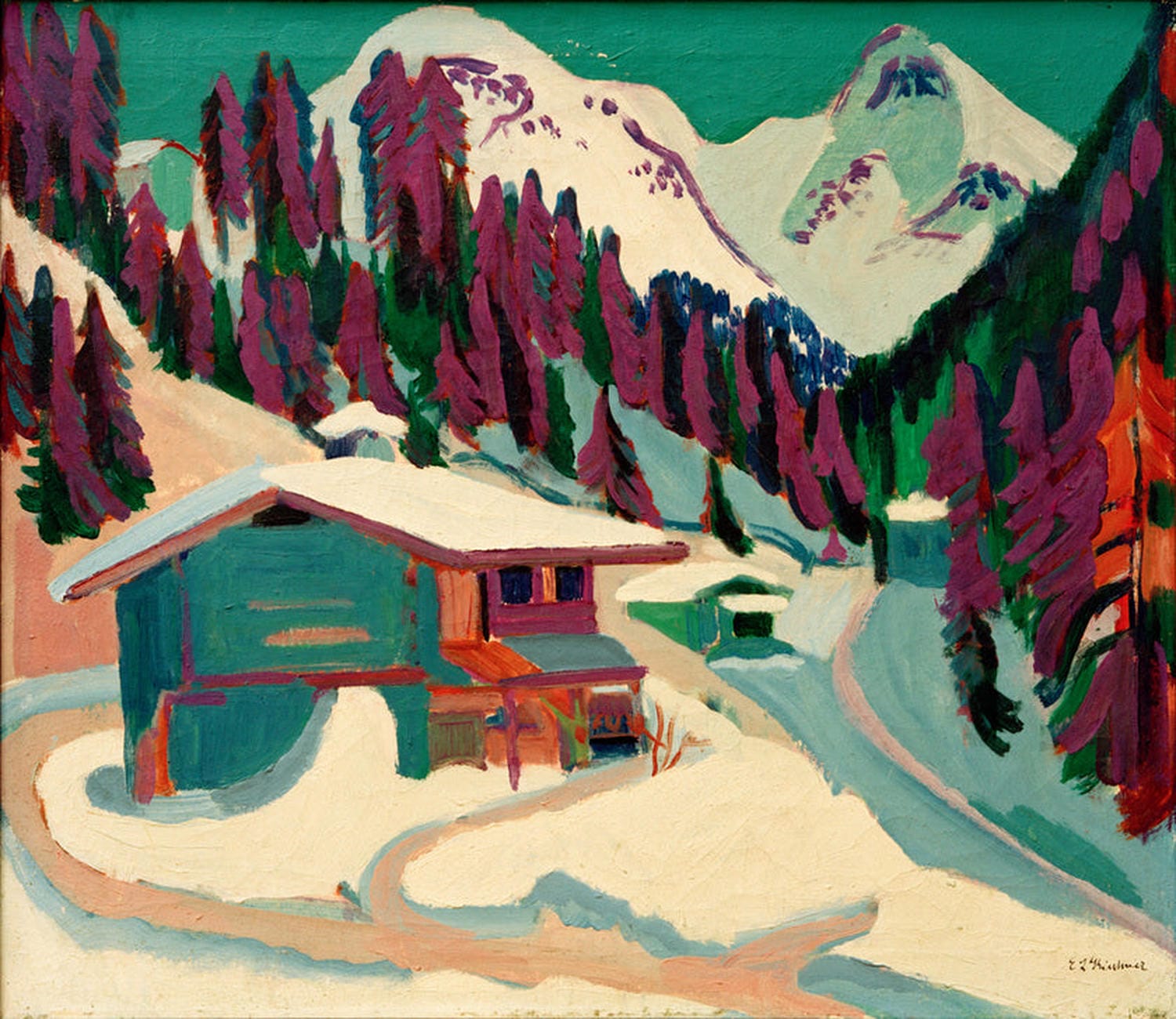 Expressionistische Winterlandschaft mit verschneitem Wildboden von Ernst Ludwig Kirchner.