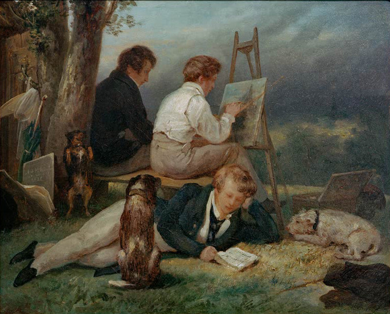 Die drei Brüder Scheffer in einer Landschaft | Ary Scheffer