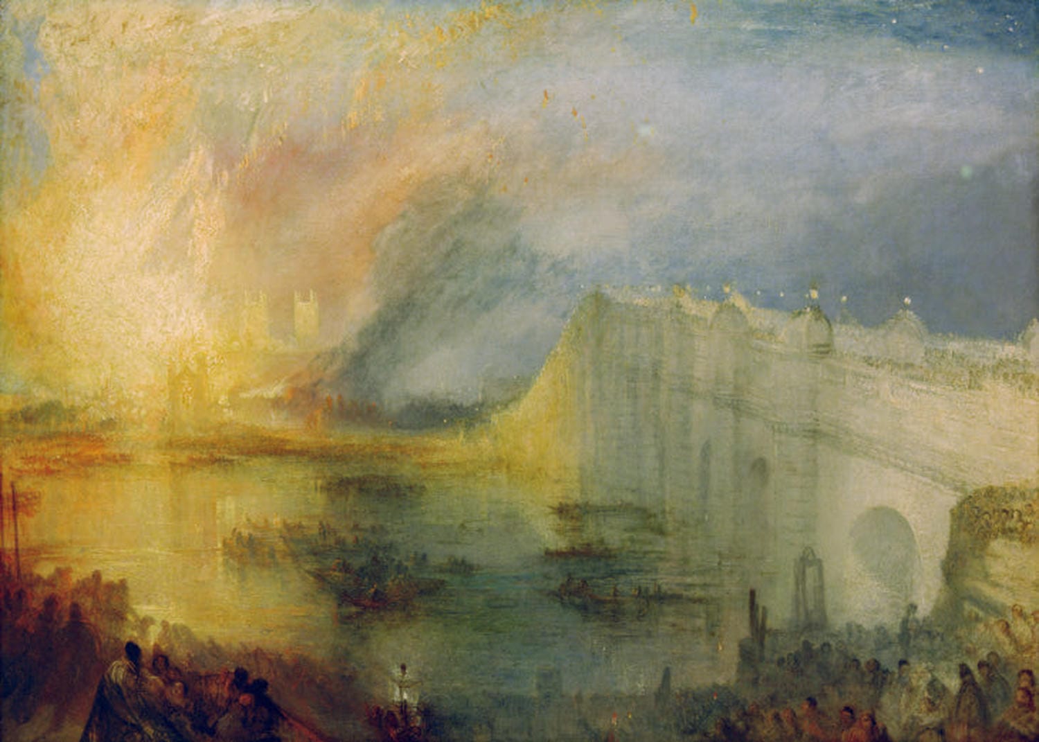 Kunstdruck von William Turners „Das Brennen der Häuser von Lords und Commons, 16. Oktober“ aus dem Jahr 1834. Das Gemälde zeigt das Feuer, das die britischen Parlamentsgebäude zerstörte, mit beeindruckender Licht- und Farbgebung. Perfekt für Kunstliebhaber und Fans der romantischen Malerei.