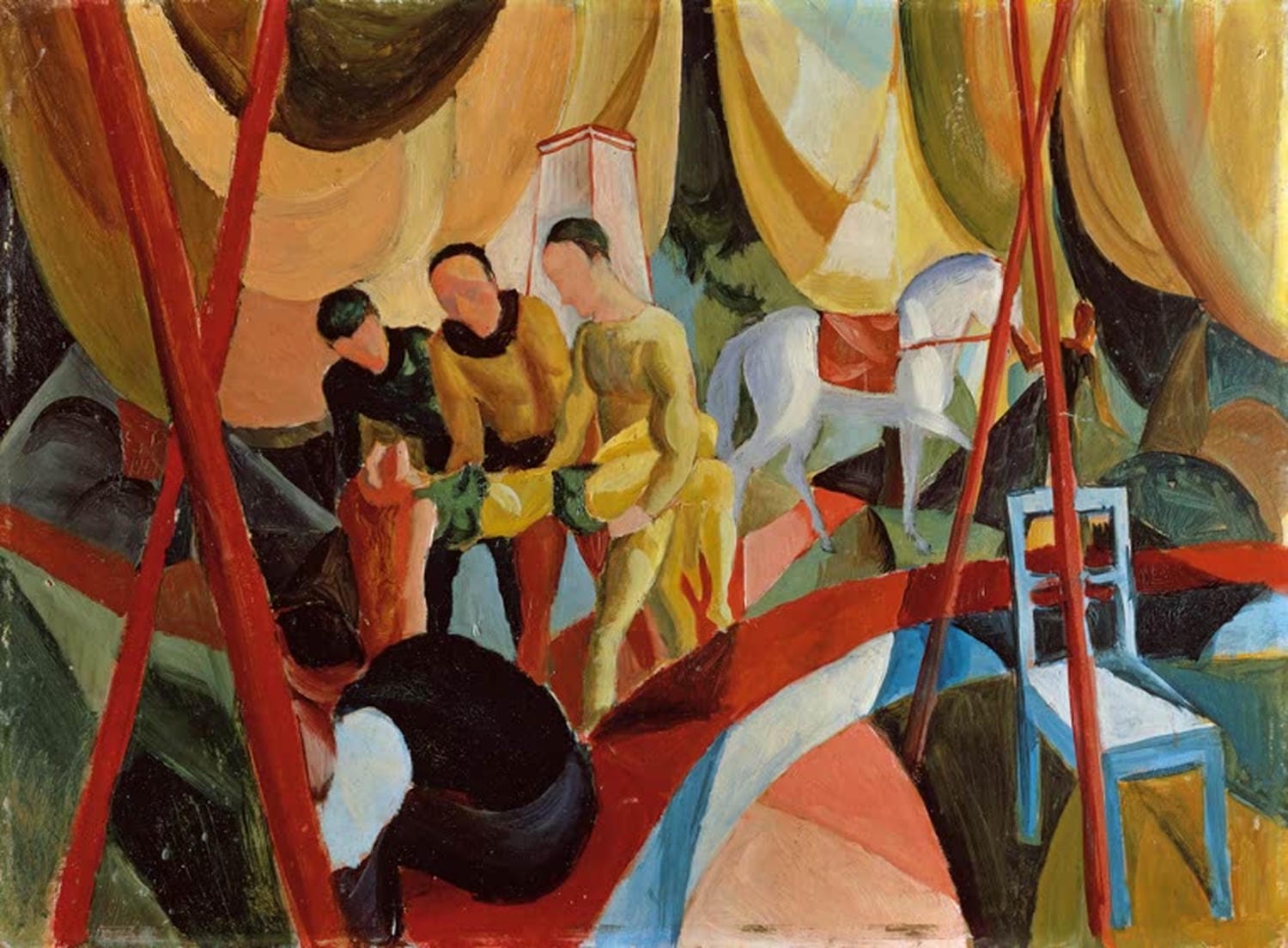 Gemälde Zirkus von August Macke mit Menschen, Pferd und buntem Zelt