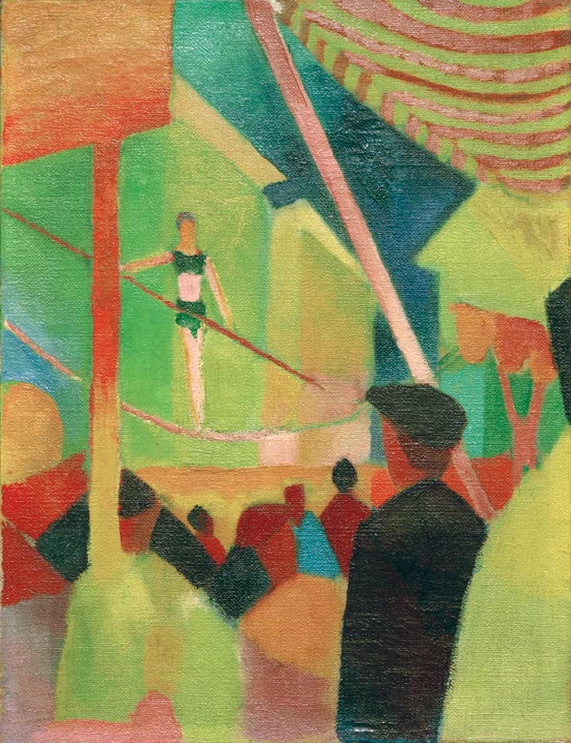 Gemälde Seiltänzerin von August Macke mit Artistin auf dem Seil und Publikum