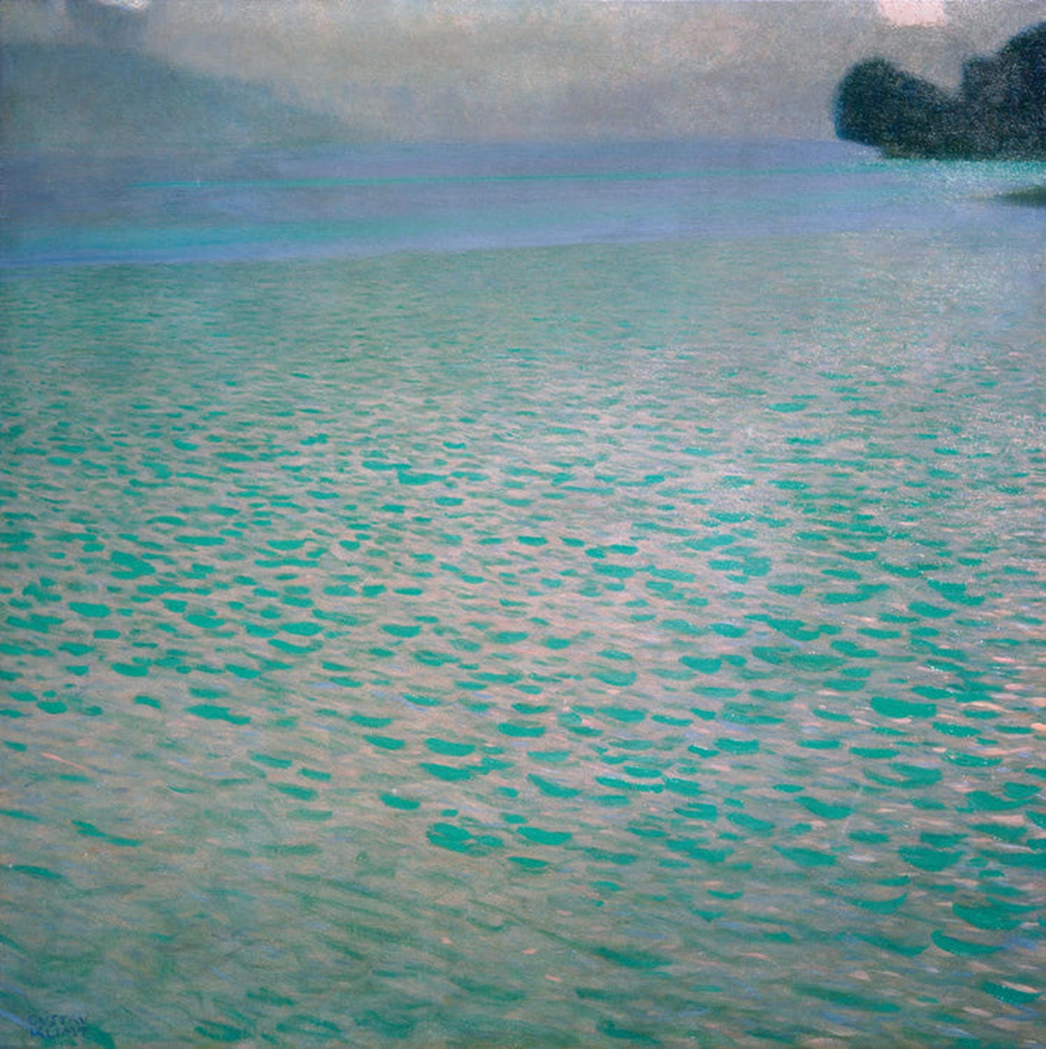 Landschaftsgemälde „Am Attersee“ von Gustav Klimt mit See.