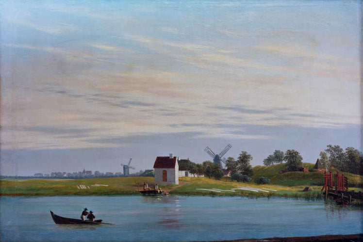 „Ländliche ebene Gegend“ von Caspar David Friedrich – weite romantische Landschaft mit flachen Feldern und offenem Himmel.