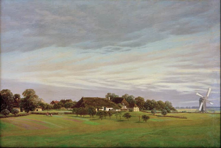 „Landschaft mit Windmühlen“ von Caspar David Friedrich – romantische Landschaft mit Windmühlen, weiten Flächen und stimmungsvollem Himmel.
