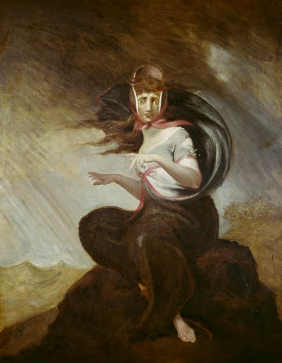 Kunstdruck des Gemäldes Die wahnsinnige Kate von Johann Heinrich Füssli mit dramatischer Frauendarstellung, emotionaler Spannung und dunkler Atmosphäre.