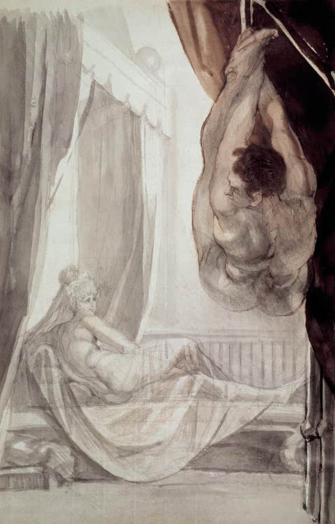 Kunstdruck des Gemäldes Brunhilde betrachtet Gunther von Johann Heinrich Füssli mit dramatischer Szene, mythologischer Stimmung und klassischer Figurenkomposition.