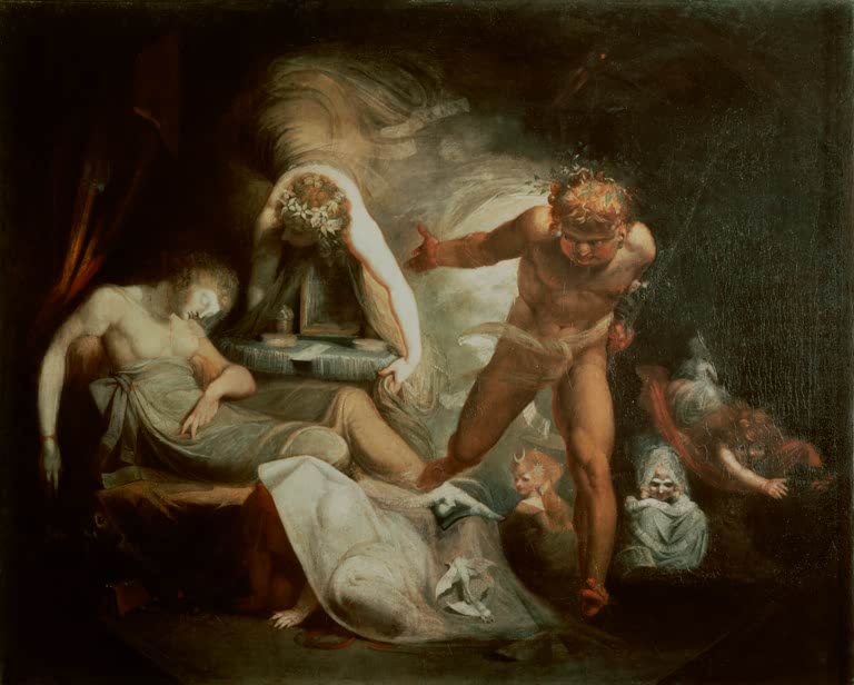 Kunstdruck des Gemäldes Belindas Traum von Johann Heinrich Füssli mit traumhafter Szene, geheimnisvoller Stimmung und fantastischer Bildsprache.