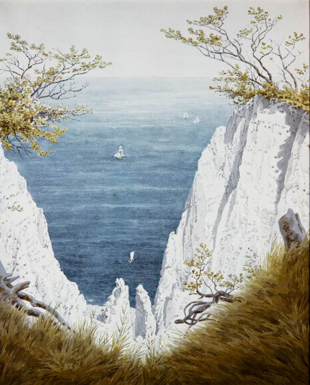 „Kreidefelsen auf Rügen“ von Caspar David Friedrich – berühmte romantische Landschaft mit weißen Kreidefelsen, Meer und Figuren.