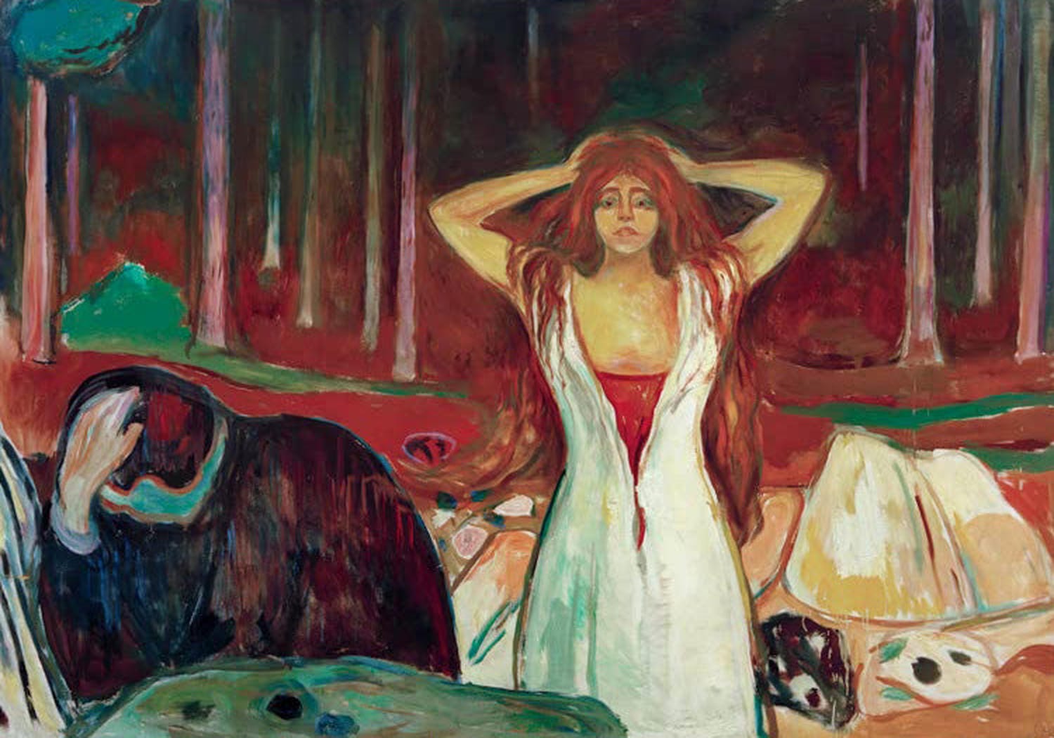 Kunstdruck „Asche“ von Edvard Munch, emotionales Gemälde mit Frau im weißen Kleid und verzweifeltem Mann