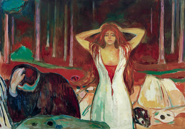 Kunstdruck „Asche“ von Edvard Munch, emotionales Gemälde mit Frau im weißen Kleid und verzweifeltem Mann