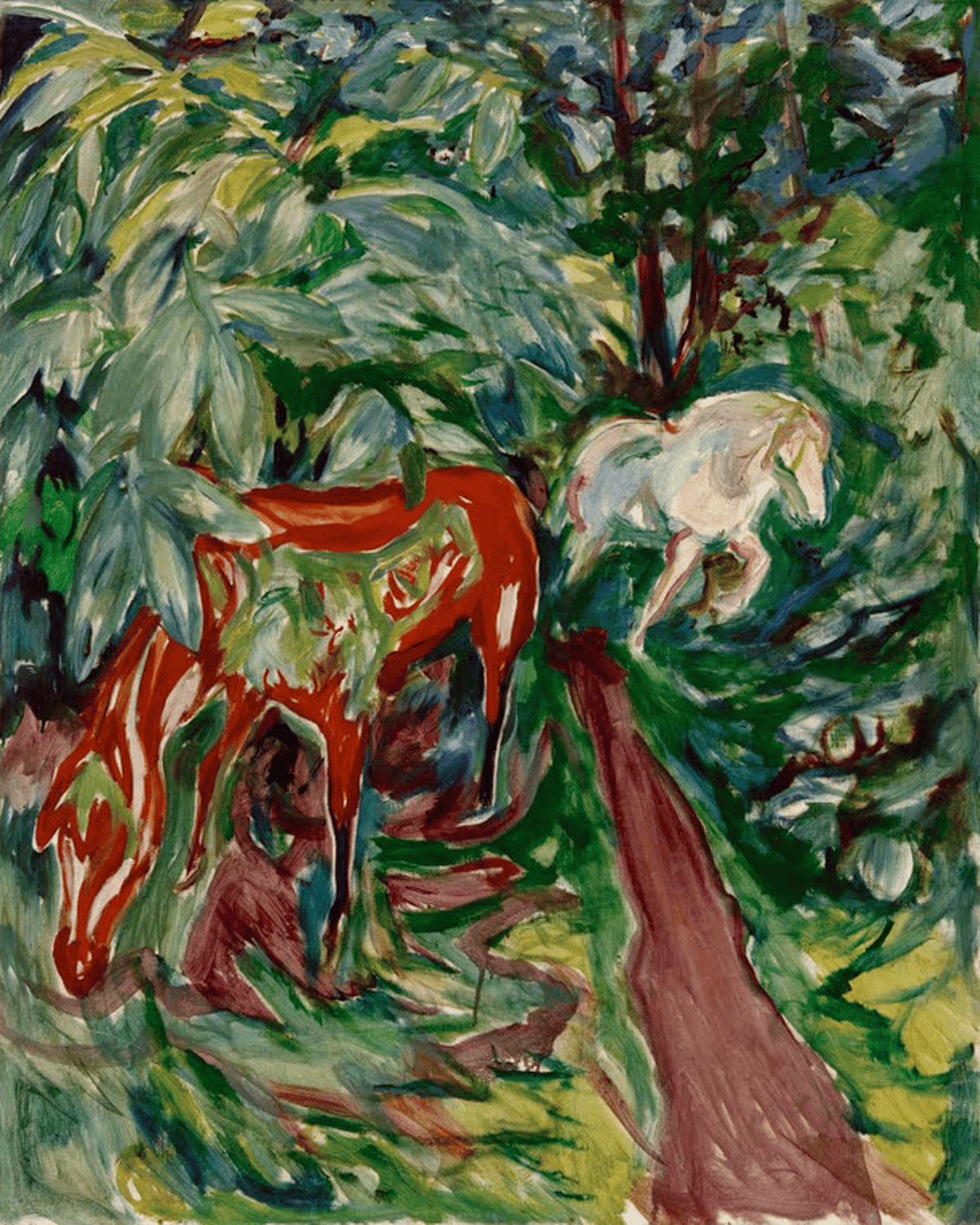 Kunstdruck Zwei Pferde im Wald von Edvard Munch