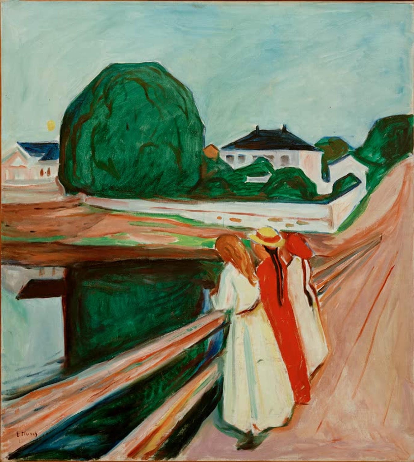 Edvard Munch Gemälde „Die Mädchen auf einer Brücke“ – expressionistisches Bild von zwei Mädchen auf einer Brücke mit intensiver Farbgebung und emotionaler Stimmung.