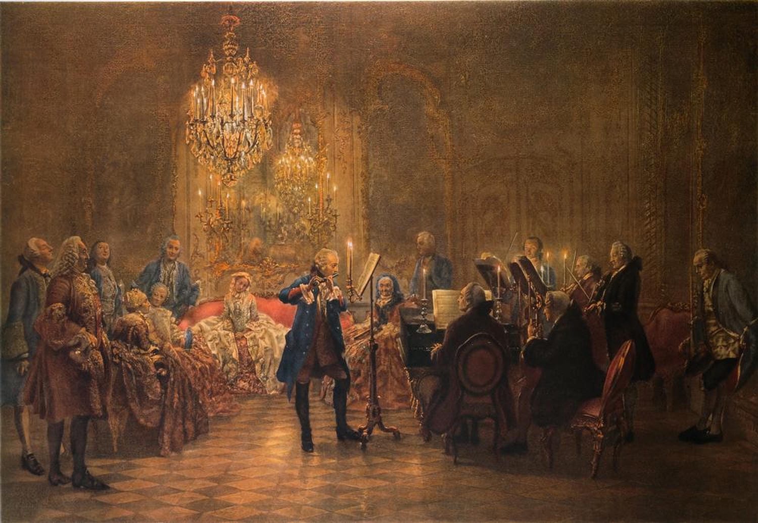 Kunstdruck: Flötenkonzert Friedrichs des Großen in Sanssouci | Adolph von Menzel