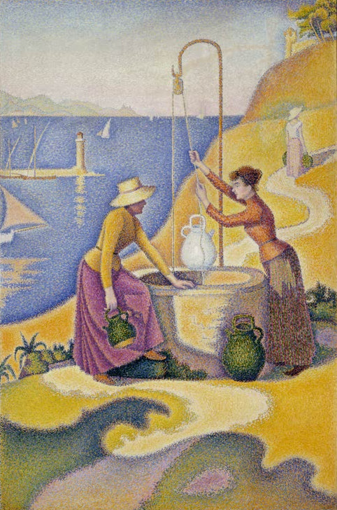 „Frauen am Brunnen“ von Paul Signac – farbenfrohe neoimpressionistische Szene mit Frauen an einem Brunnen.