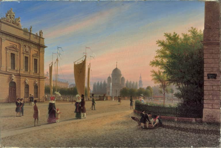 Berlin Schlossbrücke und Lustgarten Gemälde von Wilhelm Brücke 1839 als Kunstdruck