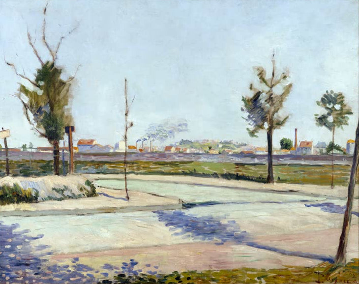 „Straße nach Gennevilliers“ von Paul Signac – farbenfrohe Landschaft mit einer Straße im französischen Pariser Umland.