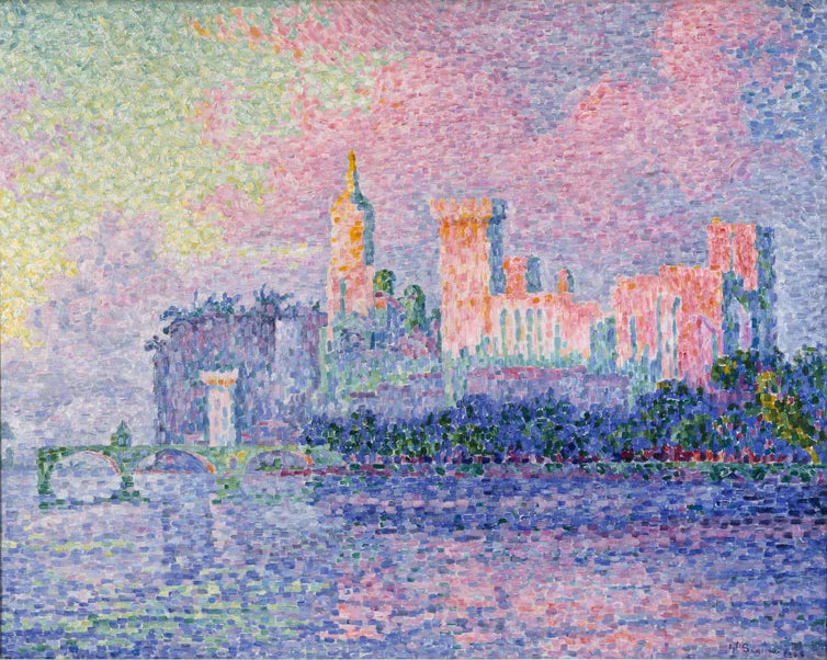 „Papstpalast in Avignon“ von Paul Signac – farbenfrohe neoimpressionistische Ansicht des historischen Papstpalasts in Avignon.