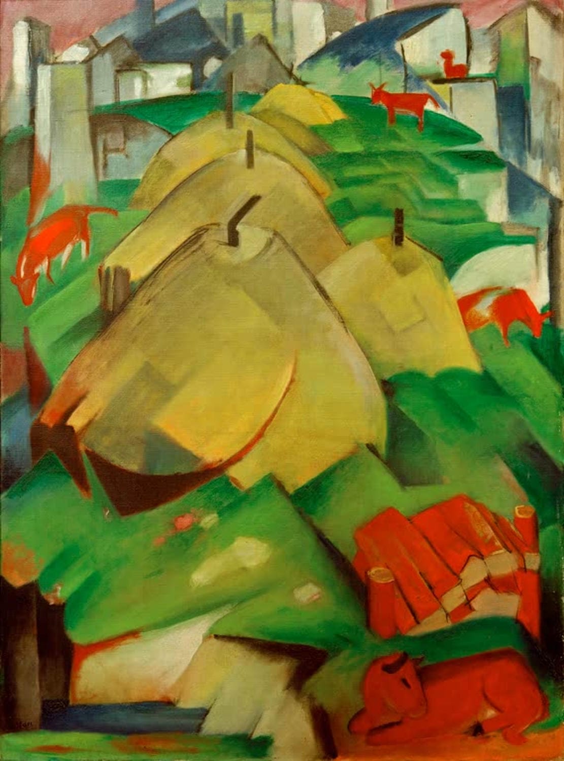 Kunstdruck "Alpenszene (Streuhocken)" von Franz Marc im expressionistischen Stil