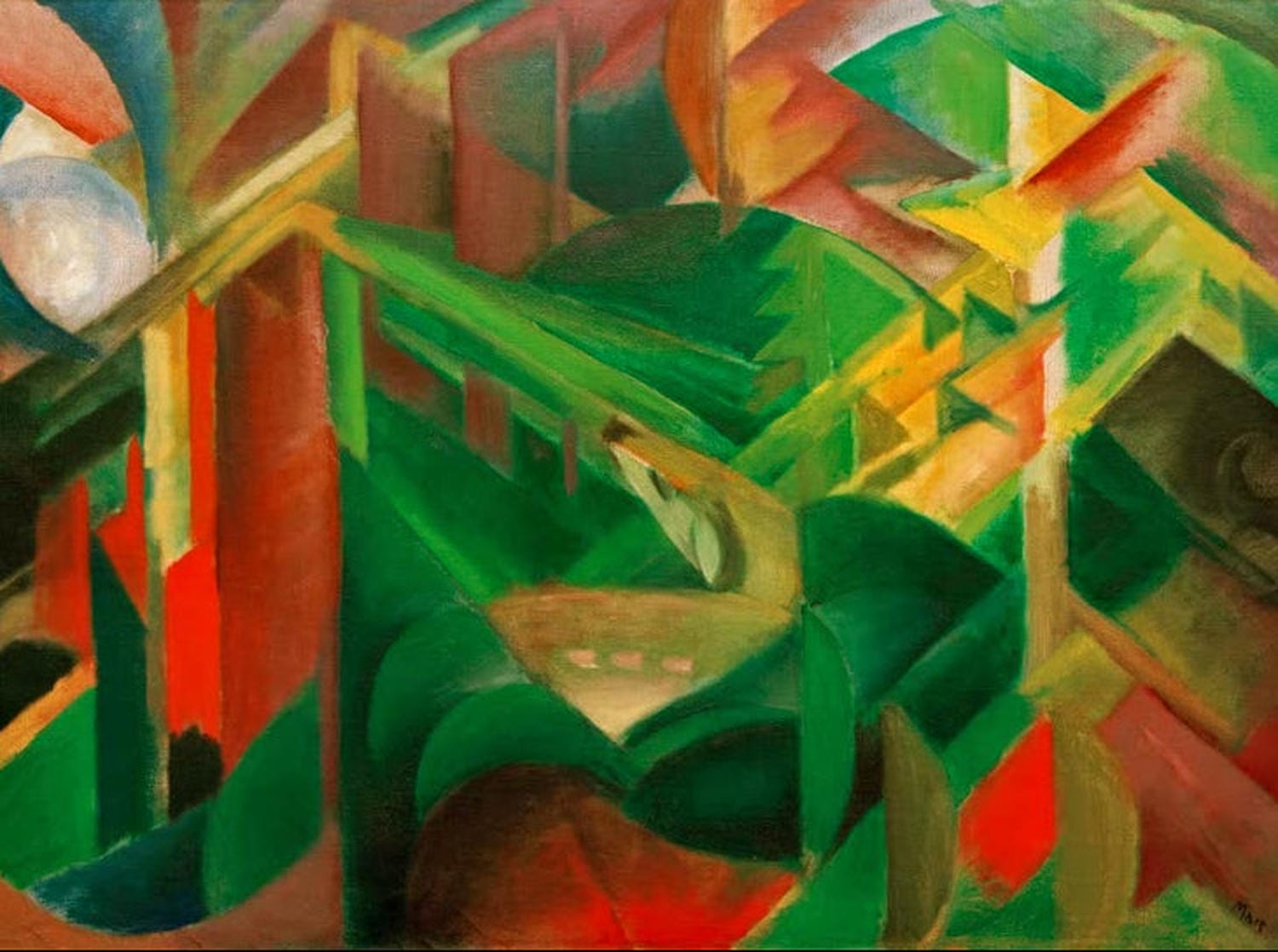 Kunstdruck „Reh im Klostergarten“ von Franz Marc – friedvolle Tier- und Gartenlandschaft als hochwertiger Kunstdruck, auf Leinwand oder Poster, optional gerahmt, handgefertigt in Deutschland.
