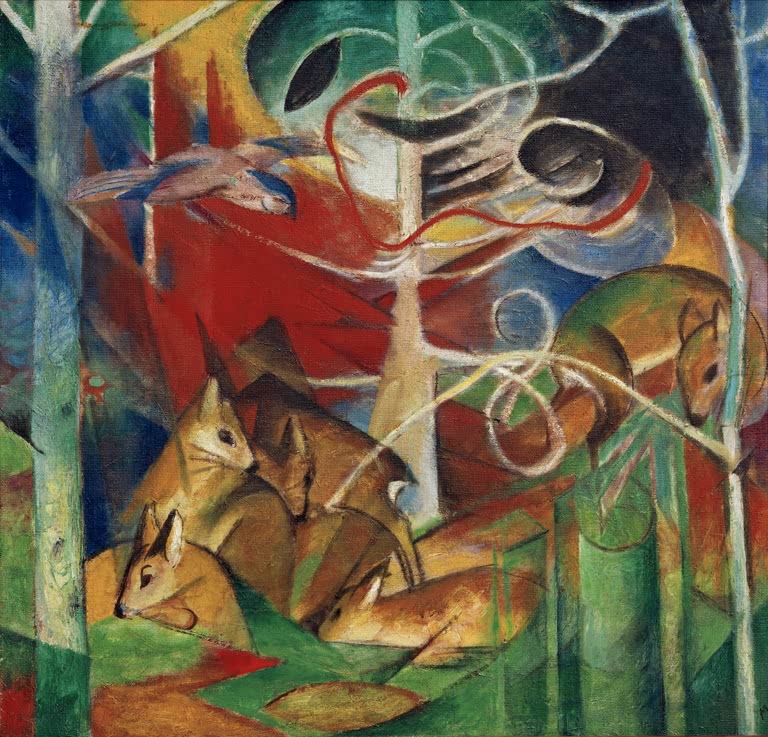 Kunstdruck "Rehe im Walde I" von Franz Marc im expressionistischen Stil