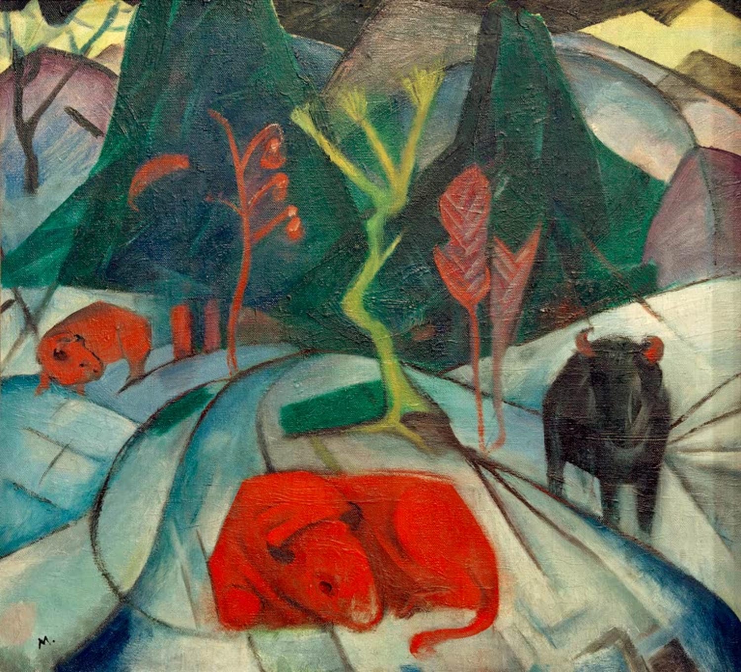 Kunstdruck „Bison im Winter“ von Franz Marc – expressionistisches Winter-Tierporträt eines Bisons als hochwertiger Kunstdruck, auf Leinwand oder Poster, optional gerahmt, handgefertigt in Deutschland.