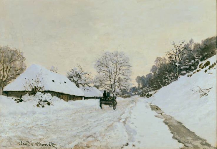 Der Karren. Landstraße im Schnee bei Honfleur | Claude Monet